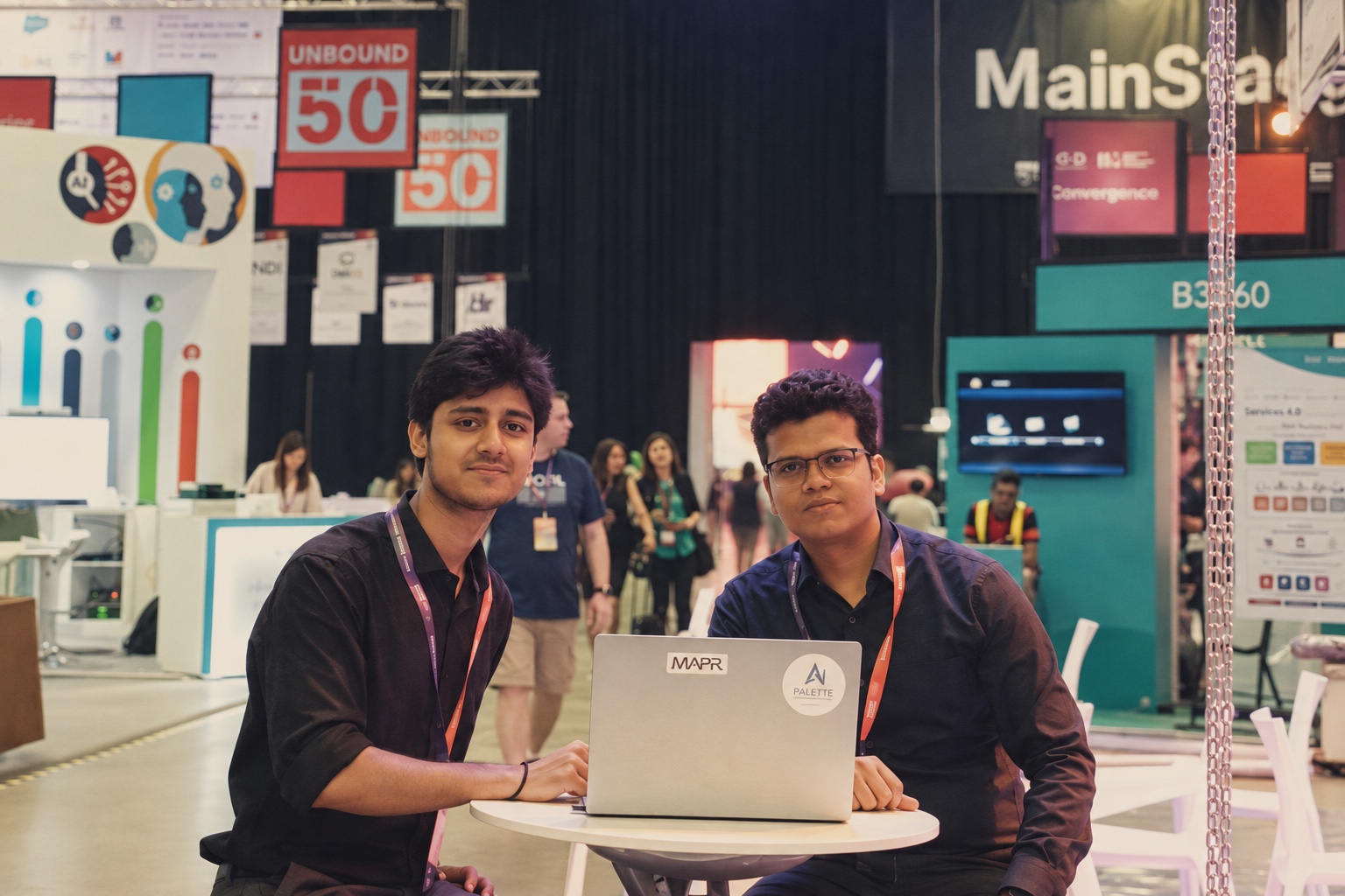 Som Gan Choudhuri and a colleague at an early startup exhibition